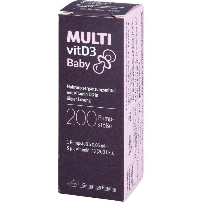 MULTIvitD3 Baby Vitamin D3 für Babys und Kleinkinder mit praktischer und leicht anzuwendender Dosierpumpe, 10 ml Lösung