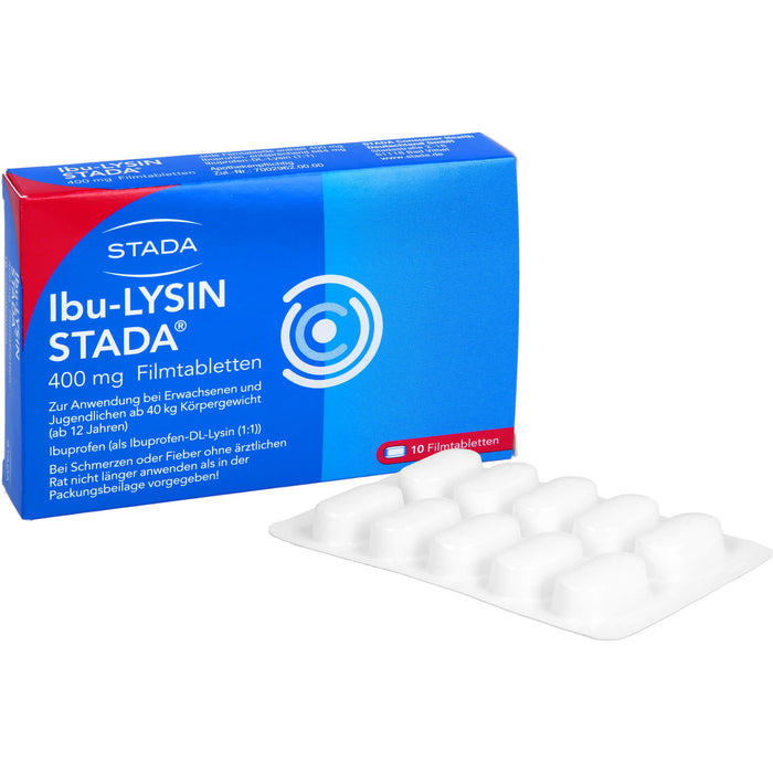 STADA Ibu-Lysin 400 mg Filmtabletten bei Schmerzen und Fieber, 10 pc Tablettes
