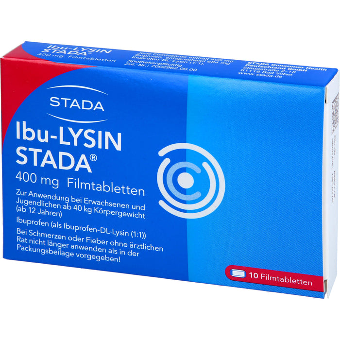 STADA Ibu-Lysin 400 mg Filmtabletten bei Schmerzen und Fieber, 10 pc Tablettes
