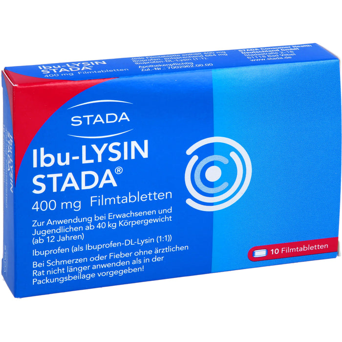 STADA Ibu-Lysin 400 mg Filmtabletten bei Schmerzen und Fieber, 10 pc Tablettes