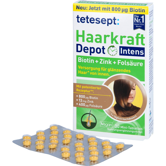 Tetesept Haarkraft Depot Intens Tabletten zur Versorgung für glänzendes Haar, 30 pc Tablettes