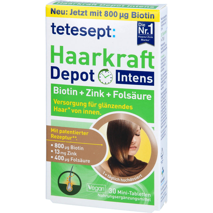 Tetesept Haarkraft Depot Intens Tabletten zur Versorgung für glänzendes Haar, 30 pc Tablettes