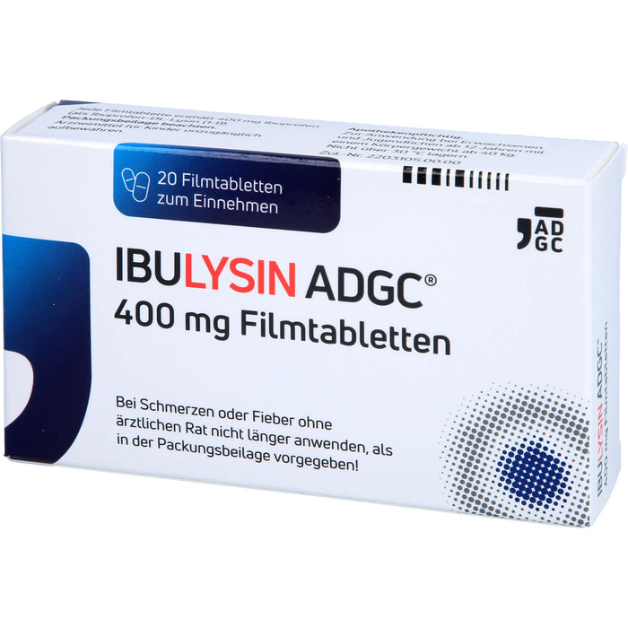 ADGC IbuLysin 400 mg Filmtabletten bei Schmerzen oder Fieber, 20 pc Tablettes