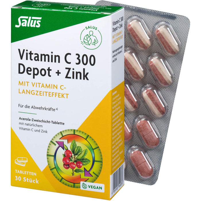 Salus Vitamin C 300 Depot + Zink Tabletten für die Abwehrkräfte, 30 pc Tablettes
