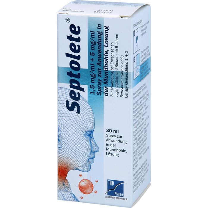 Septolete® 1,5 mg/ml + 5 mg/ml Spray zur Anwendung in der Mundhöhle, Lösung, 30 ml SPR