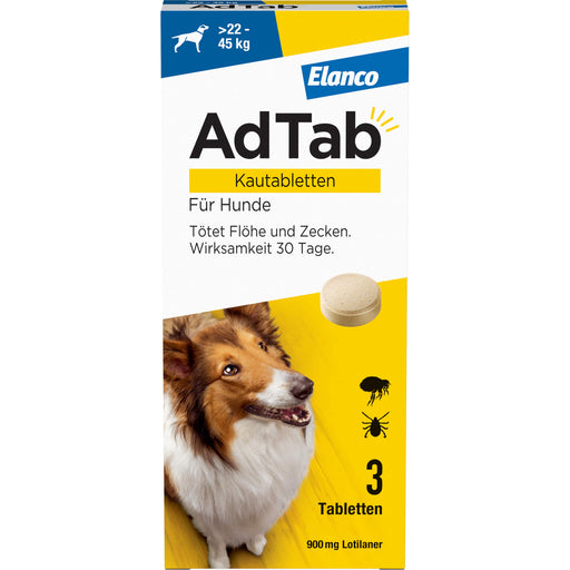 AdTab Kautabletten für Hunde über 22 bis 45 kg gegen Zecken und Flöhe, 3 St. Kautabletten