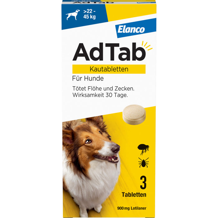 AdTab Kautabletten für Hunde über 22 bis 45 kg gegen Zecken und Flöhe, 3 St. Kautabletten