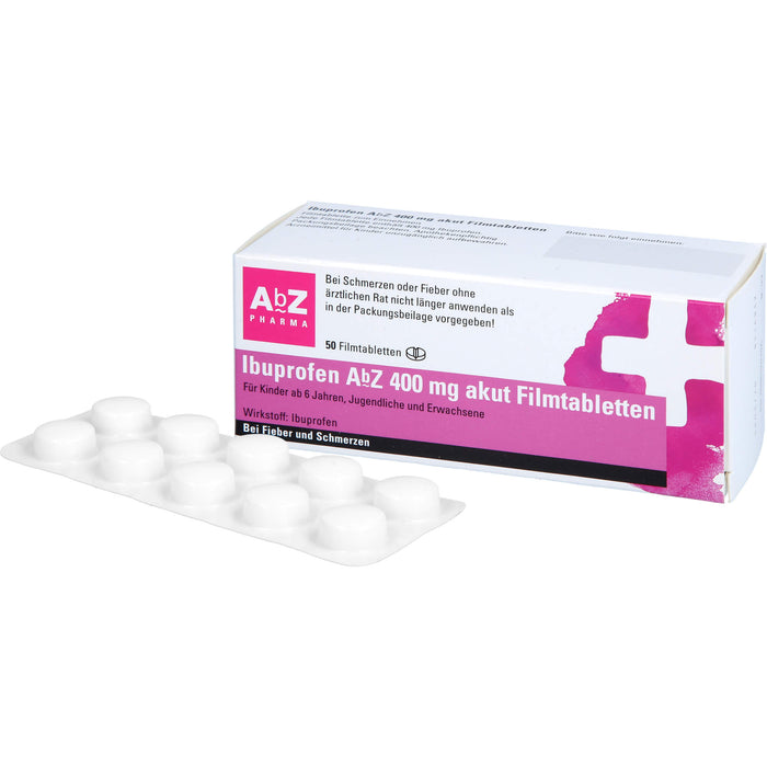 Ibuprofen AbZ 400 mg akut Filmtabletten bei Fieber und Schmerzen, 50 pc Tablettes