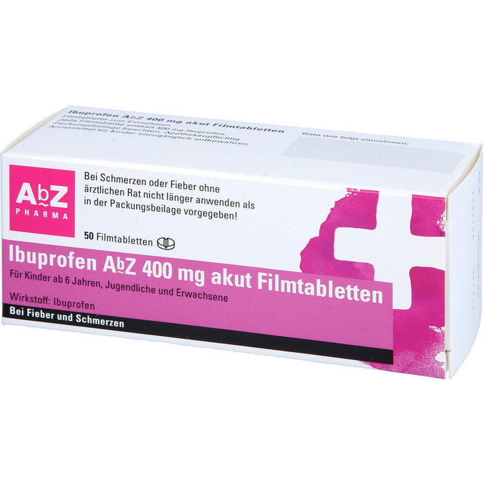 Ibuprofen AbZ 400 mg akut Filmtabletten bei Fieber und Schmerzen, 50 pcs. Tablets