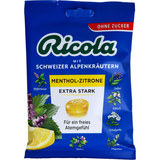Ricola mit Schweizer Alpenkräutern Beutel Menthol-Zitrone extra stark ohne Zucker für ein freies Atemgefühl, 75 g Bonbons