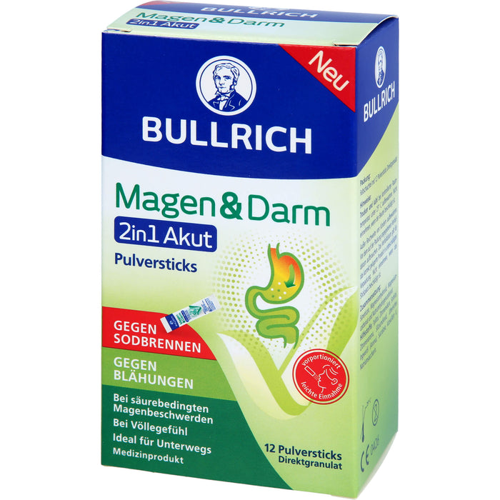 BULLRICH Magen und Darm 2in1 Akut Pulversticks gegen Sodbrennen und gegen Blähungen, 12 St. Sticks