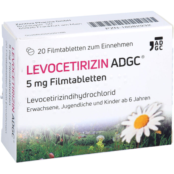 Levocetirizin ADGC 5 mg Filmtabletten bei allergischem Schnupfen und Nesselsucht, 20 pc Tablettes