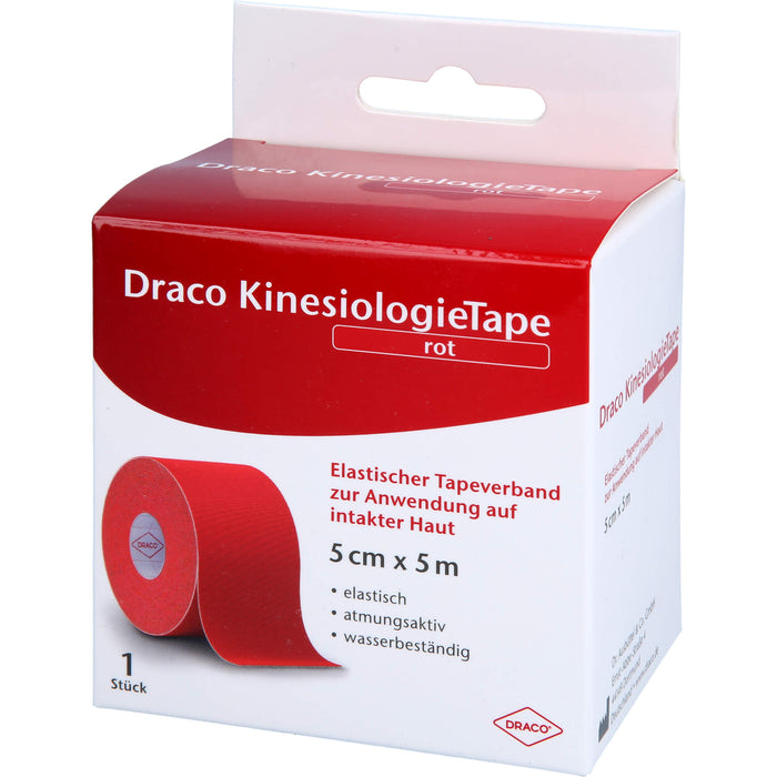 Draco KinesiologieTape rot 5 cm x 5 m elastischer Tapeverband, 1 pc pansement