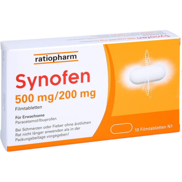 Synofen 500 mg Paracetamol / 200 mg Ibuprofen Filmtabletten, 10 pcs. Tablets