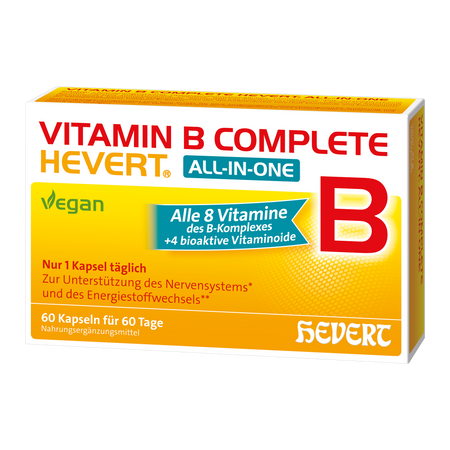 Vitamin B Complete Hevert All-in-One mit allen 8 Vitaminen des B-Komplexes und 4 bioaktiven Vitaminoiden, 60 St. Kapseln