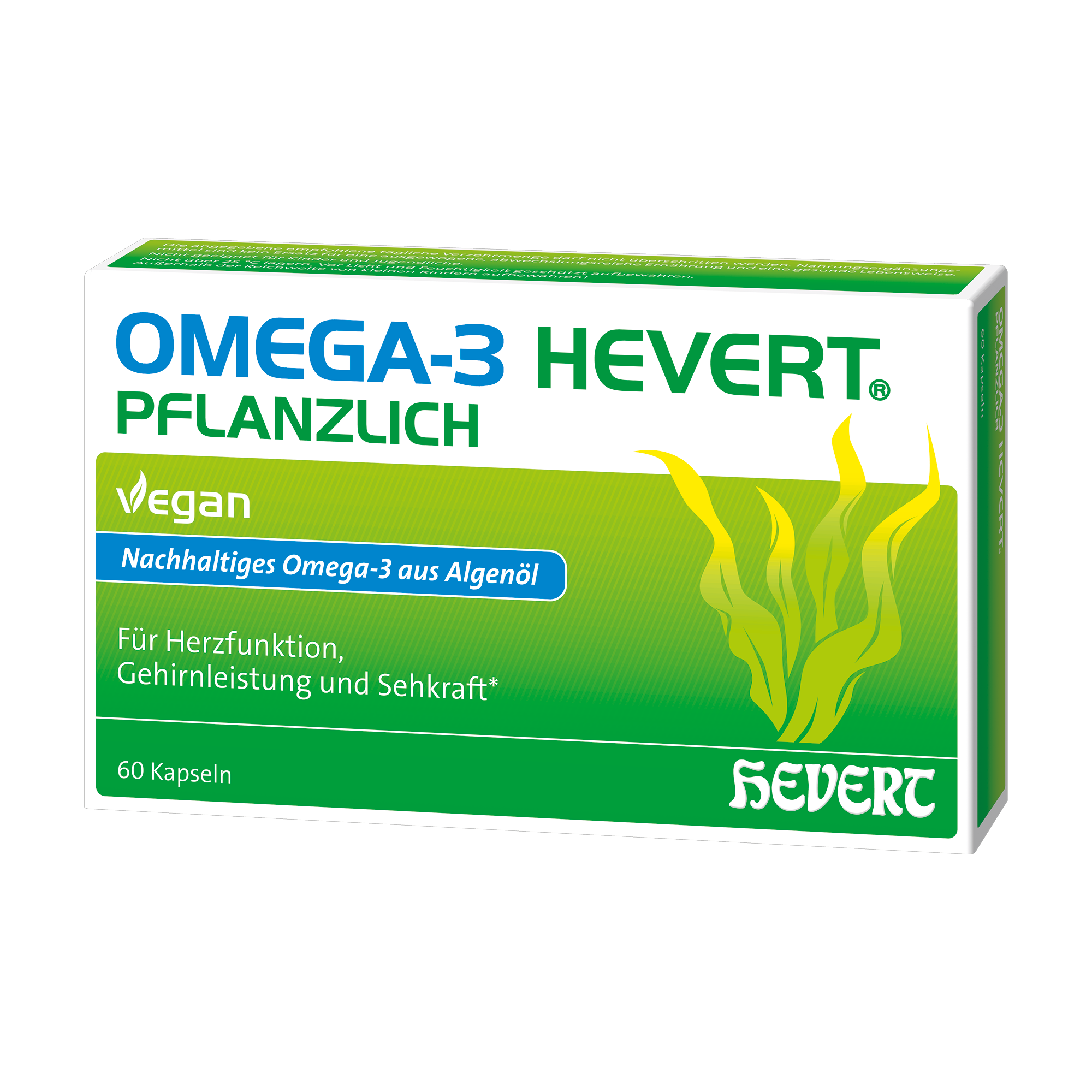 Omega-3 Hevert pflanzlich für eine gesunde Herzfunktion, Gehirnleistung und Sehkraft, 60 St. Kapseln