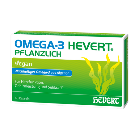 Omega-3 Hevert pflanzlich für eine gesunde Herzfunktion, Gehirnleistung und Sehkraft, 60 St. Kapseln