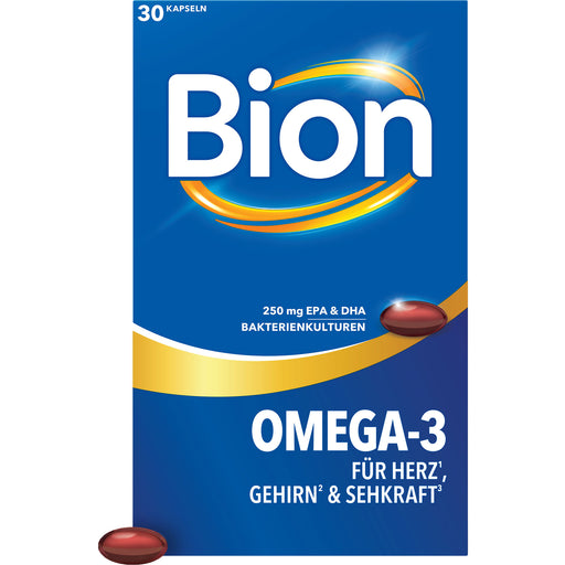 Bion Omega-3 Kapseln mit Bakterienkulturen für Herz, Gehirn und Sehkraft, 30 St. Kapseln