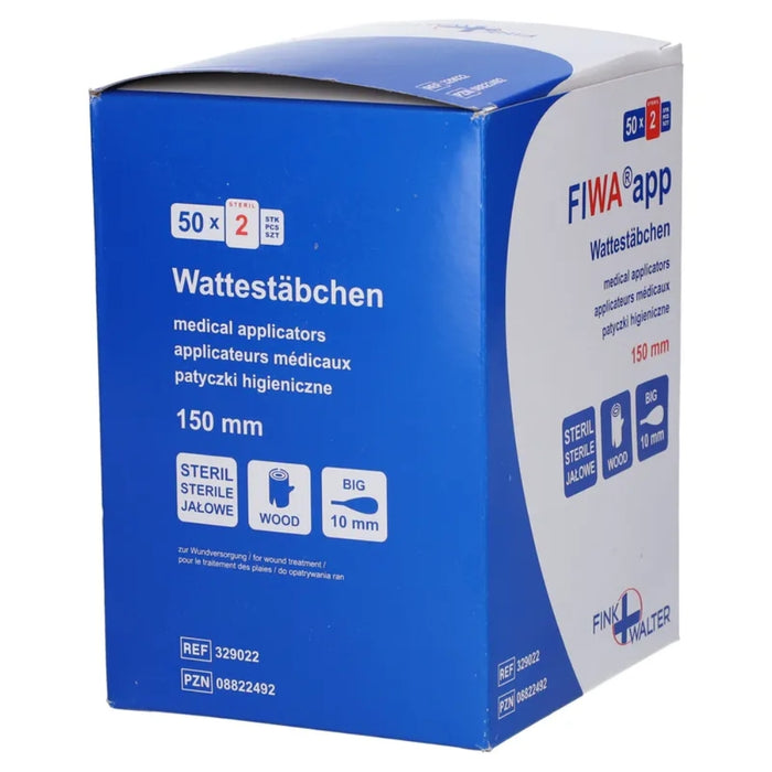 FIWA App Wattestäbchen steril großer Kopf 10 mm zum universellen Einsatz in allen medizinischen Bereichen, 100 pcs. cotton swab