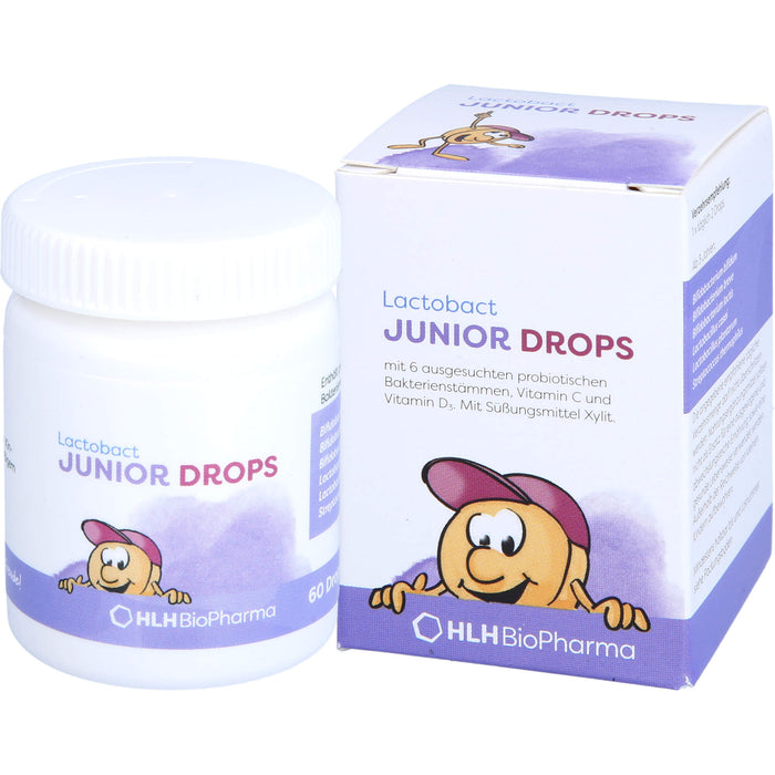 Lactobact Junior Drops mit 6 biologisch aktiven Bakterienstämmen, Vitamin C und Vitamin D3, 60 pcs. Tablets