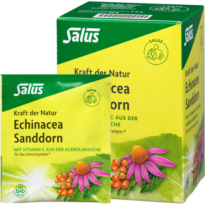 Salus Kraft der Natur Echinacea Sanddorn Kräuter-Früchtetee für das Immunsystem mit natürlichem Vitamin C aus der Acerolakirsche, 15 pc Sac filtrant