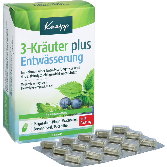 Kneipp 3-Kräuter plus Entwässerung Kapseln im Rahmen einer Entwässerungs-Kur, 60 pcs. Capsules