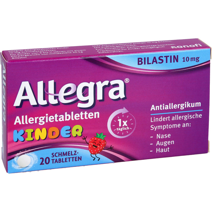 Allegra Allergietabletten für Kinder zergehen auf der Zunge mit leckerem Erdbeergeschmack, 20 pc Tablettes