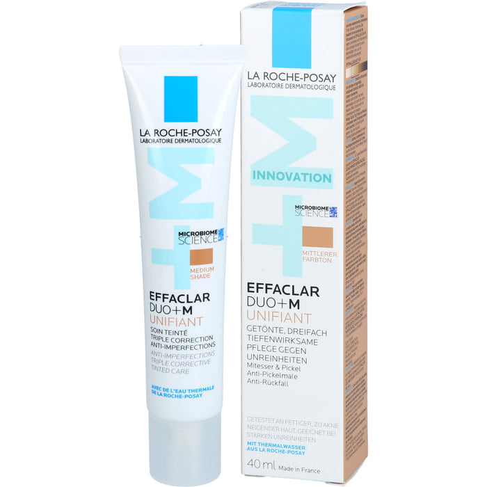 La Roche-Posay Effaclar Duo+M Unifiant getönte, dreifach tiefenwirksame Pflege gegen Unreinheiten mittlerer Farbton, 40 ml Cream