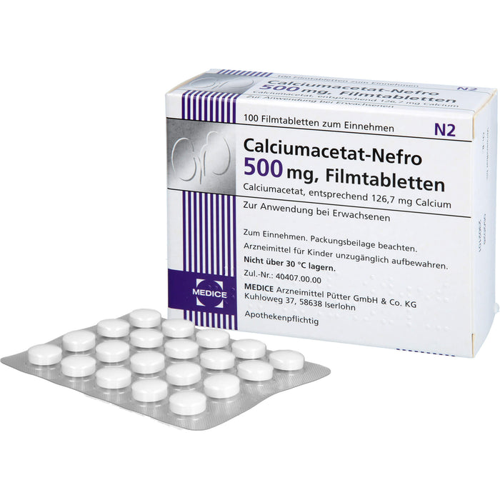Calciumacetat-Nefro 500 mg, Filmtabletten, 100 pc Tablettes