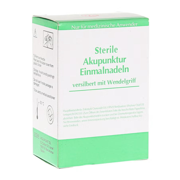 Tianxie Akupunkturnadel 0,22 x 25 mm sterile Einmalnadeln versilbert mit Wendelgriff, 100 St. Packung