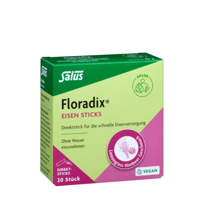 Floradix Eisen Sticks für die schnelle Eisenversorgung mit Lemongrass Himbeer Geschmack, 20 pc Bâtonnets