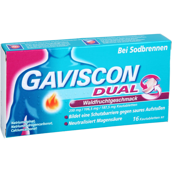 GAVISCON Dual Kautabletten bei Sodbrennen Waldfruchtgeschmack, 16 St. Kautabletten