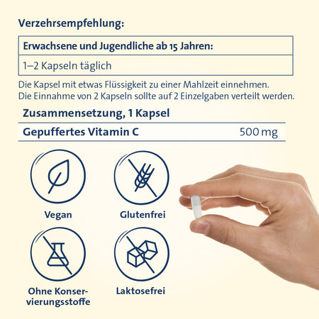 Vitamin C Hevert 500 mg gepuffert als magenfreundliches Multi-Talent für die Gesundheit, 60 St. Kapseln