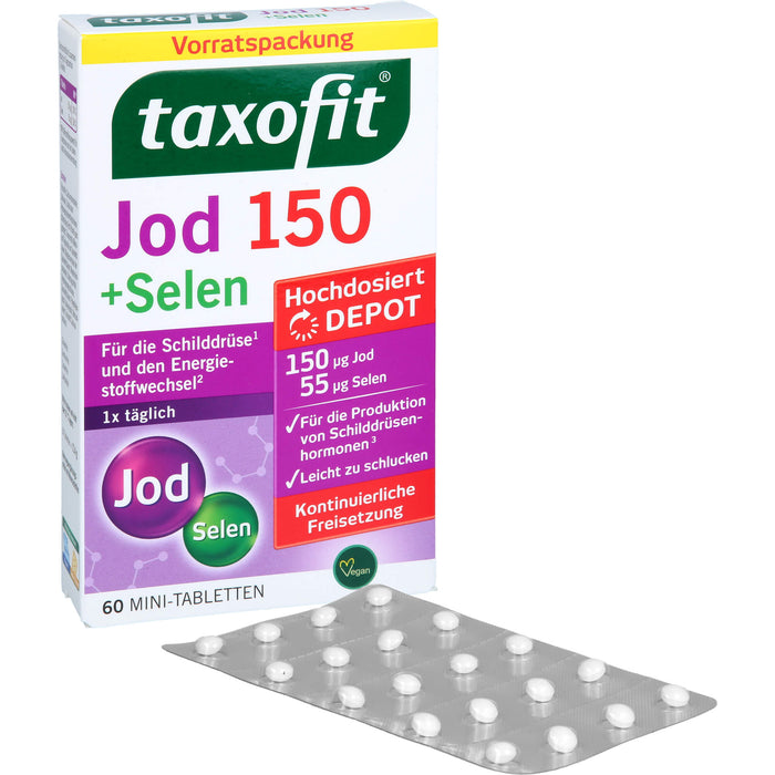 Taxofit Jod 150 + Selen Mini-Tabletten für die Schliddrüse und den Energiestoffwechsel, 60 pc Tablettes
