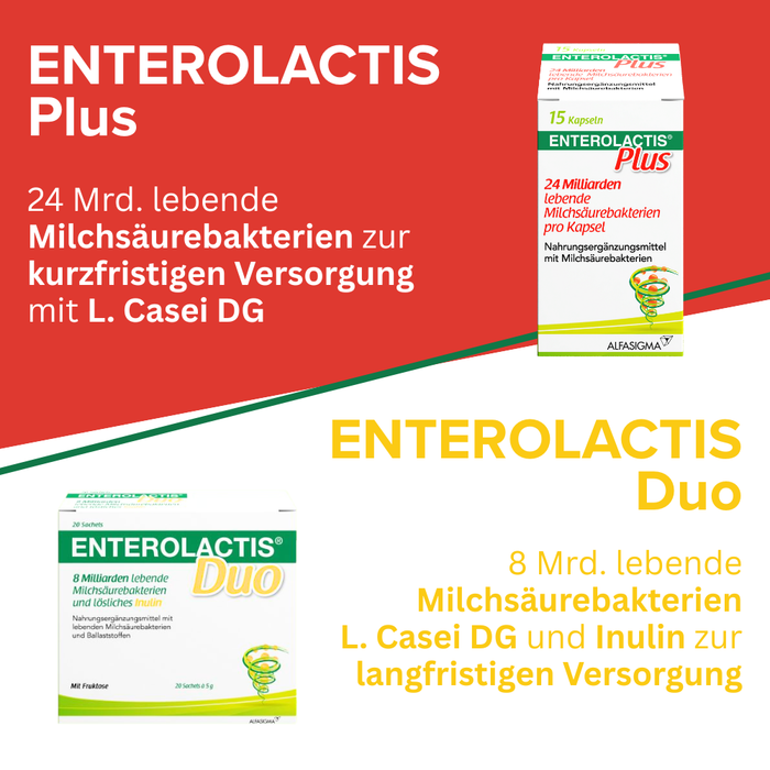 Enterolactis Duo - natürliche Versorgung der Darmflora und des Darmmikrobioms mit L. Casei DG & Inulin - laktosefrei & glutenfrei, 15 pcs. Capsules