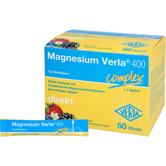Magnesium Verla 400 Direkt-Granulat mit fruchtigem Waldbeerengeschmack, 50 pc Sachets