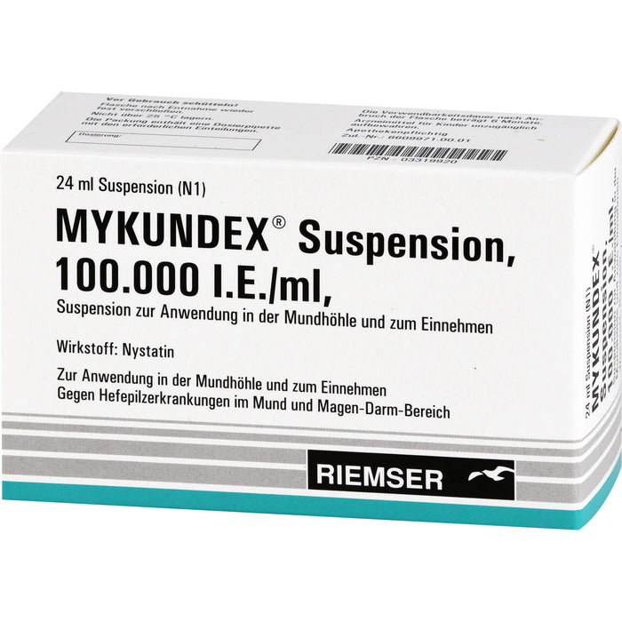 Mykundex Suspension, 100.000 I.E./ml, Suspension zur Anwendung in der Mundhöhle und zum Einnehmen, 24 ml Solution