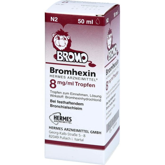 HERMES ARZNEIMITTEL Bromhexin 8 mg/ml Tropfen bei festhaftendem Bronchialschleim, 50 ml Solution