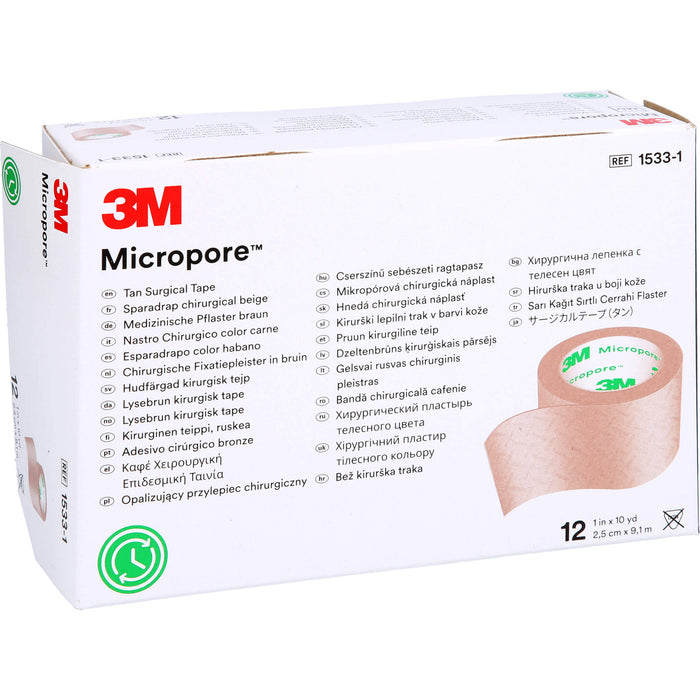 3M Micropore hypoallergenes Vliespflaster 2,5 cm x 9,1 m hautfarben, 12 pc Pansement