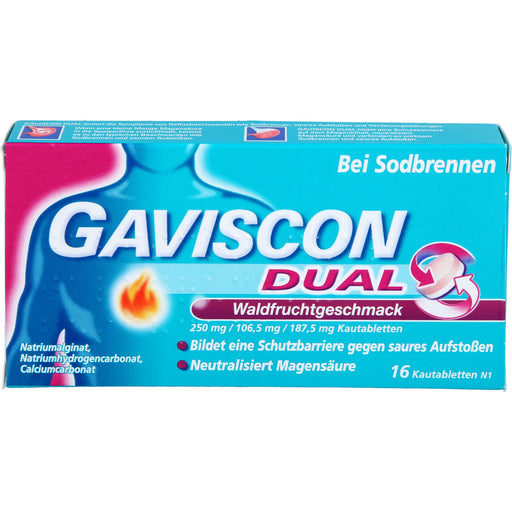 GAVISCON Dual Kautabletten bei Sodbrennen Waldfruchtgeschmack, 16 St. Kautabletten