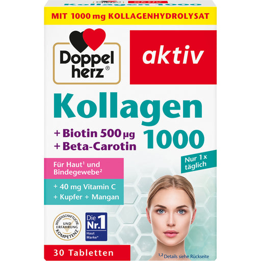 Doppelherz aktiv Kollagen 1000 + Biotin + Q10 Tabletten für Haut und Bindegewebe, 30 St. Tabletten