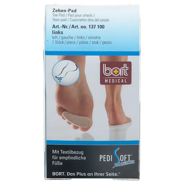 BORT PediSoft TexLine Zehen-Pad links mit Textilbezug für empfindliche Füße, 1 St. Kissen