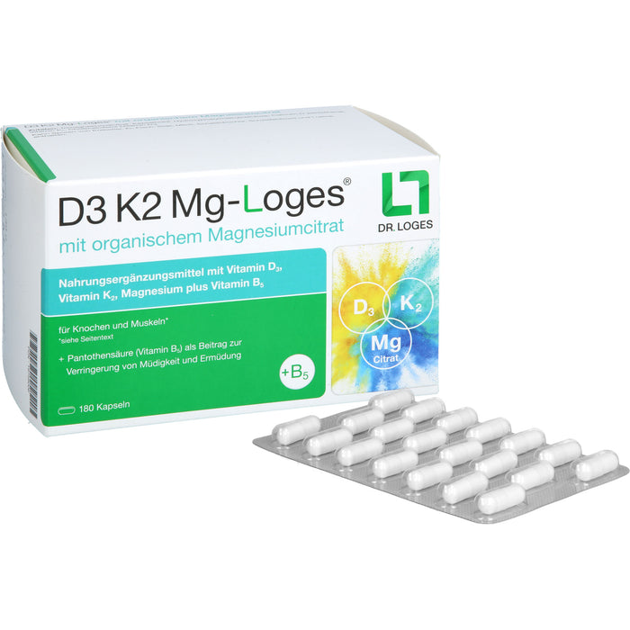 D3 K2 Mg-Loges Kapseln stark für Knochen und Muskeln, 180 St. Kapseln
