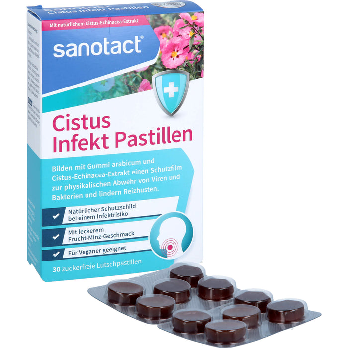 Sanotact Cistus Infekt Pastillen zur Abwehr von Viren und Bakterien, Reizhustenlinderung, 30 St. Pastillen