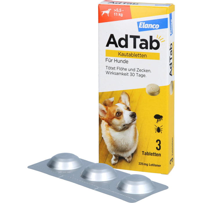 AdTab Kautabletten für Hunde über 5,5 bis 11 kg gegen Zecken und Flöhe, 3 pc Tablettes