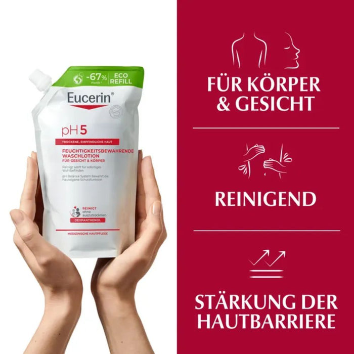 Eucerin pH5 Waschlotion für Körper, Gesicht und Hände für empfindliche Haut Nachfüllbeutel, 400 ml Lotion
