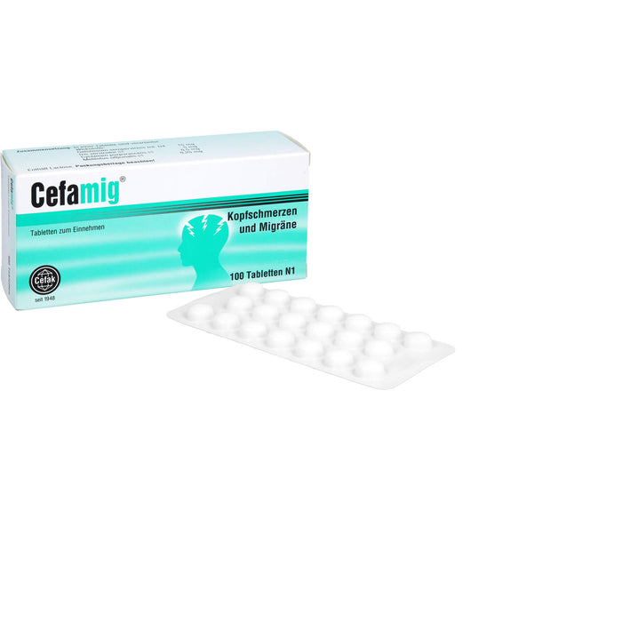 Cefamig Tabletten bei Kopfschmerzen und Migräne, 100 pc Tablettes