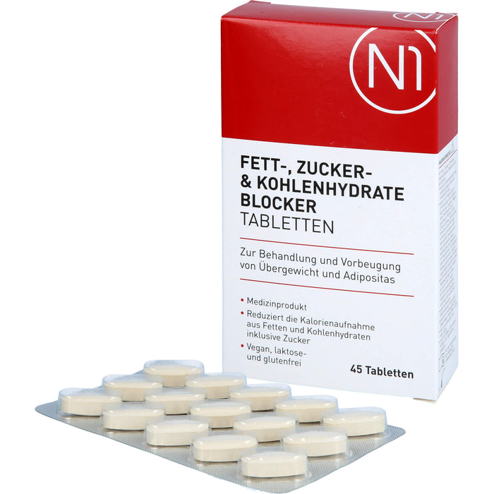 N1 Fett- Zucker- & Kohlenhydrate Blocker Tabletten zur Behandlung und Vorbeugung von Übergewicht und Adipositas, 45 pc Tablettes