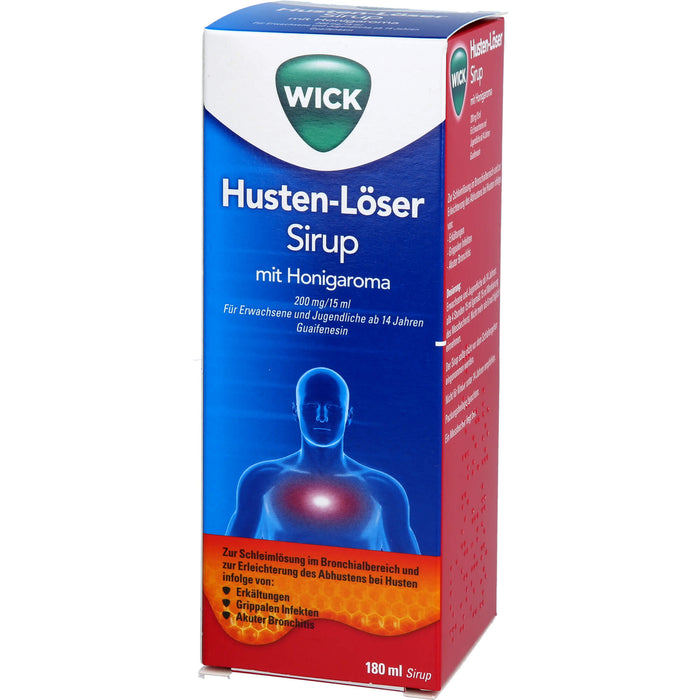 WICK Husten-Löser Sirup mit Honigaroma mit Guaifenesin zur Linderung von produktivem Husten, 180 ml Lösung