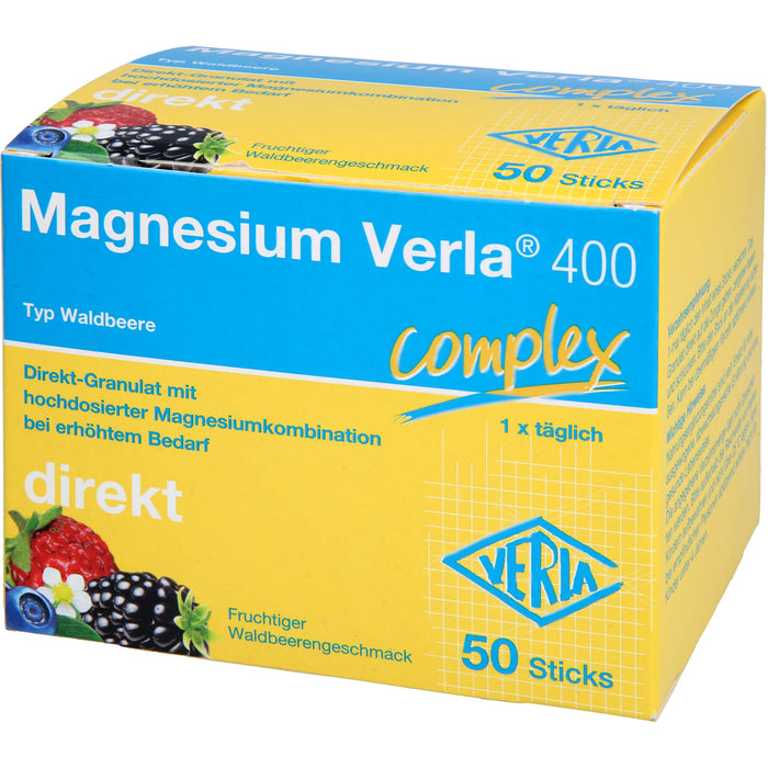 Magnesium Verla 400 Direkt-Granulat mit fruchtigem Waldbeerengeschmack, 50 pc Sachets